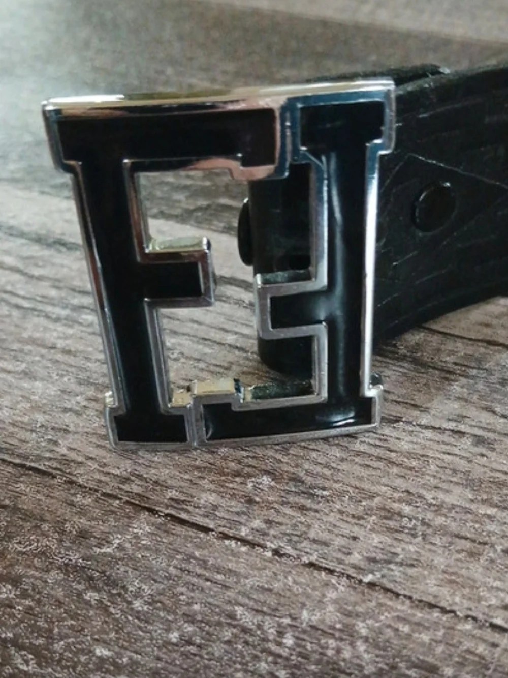 Fendi FF Logo Belt Buckle Varsity Block Style with Tooled Leather Strap